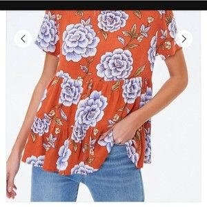 Forever 21 short flower floral print top/ shirt /blouse new size small